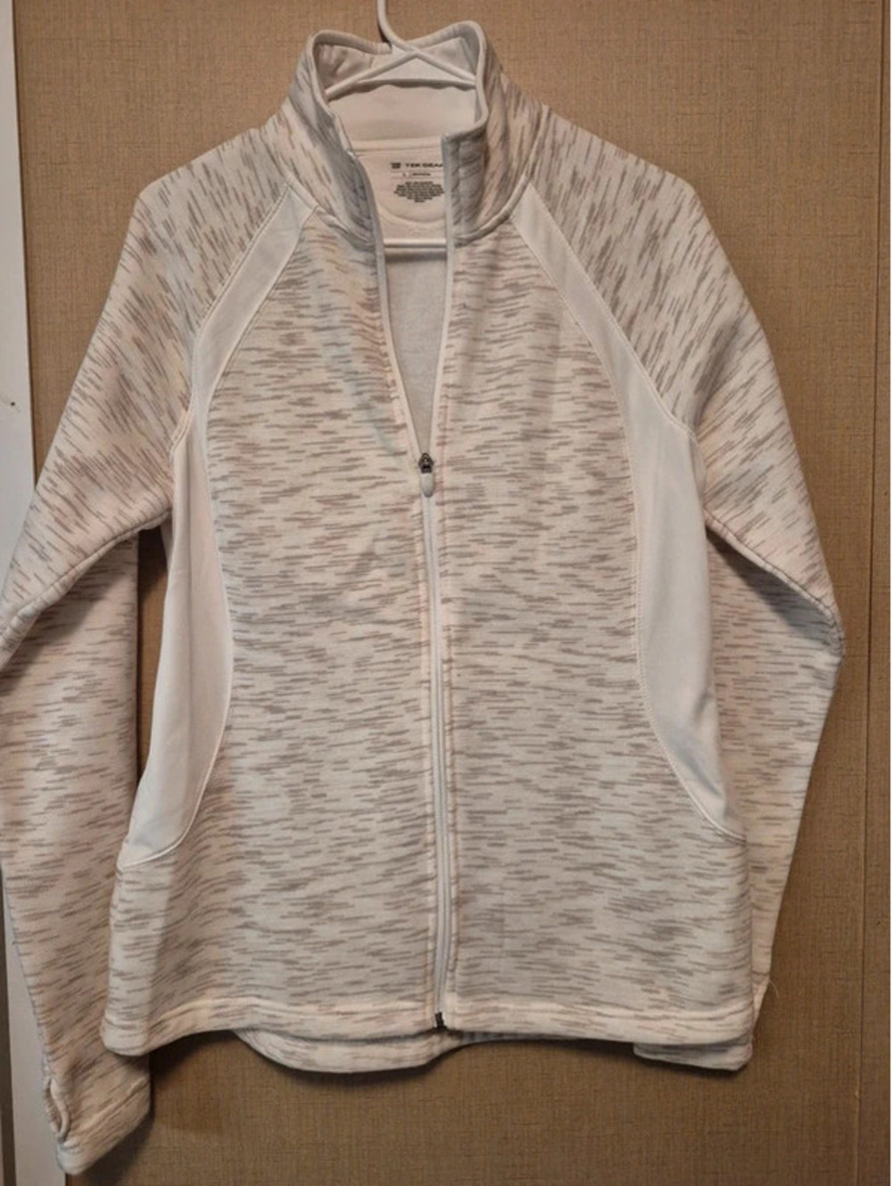 Tek Gear Women's White Full-Zip Jacket with Stretch Panels, Size Large, VeryGood